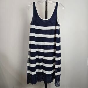BCBGMaxazria Augustin Dress Striped Lace Sleeveless Loose Fit Nautical Medium